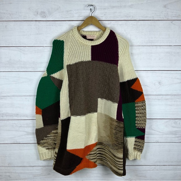 Vintage Hand Made Patch Work Heavy Sweater - Picture 1 of 4